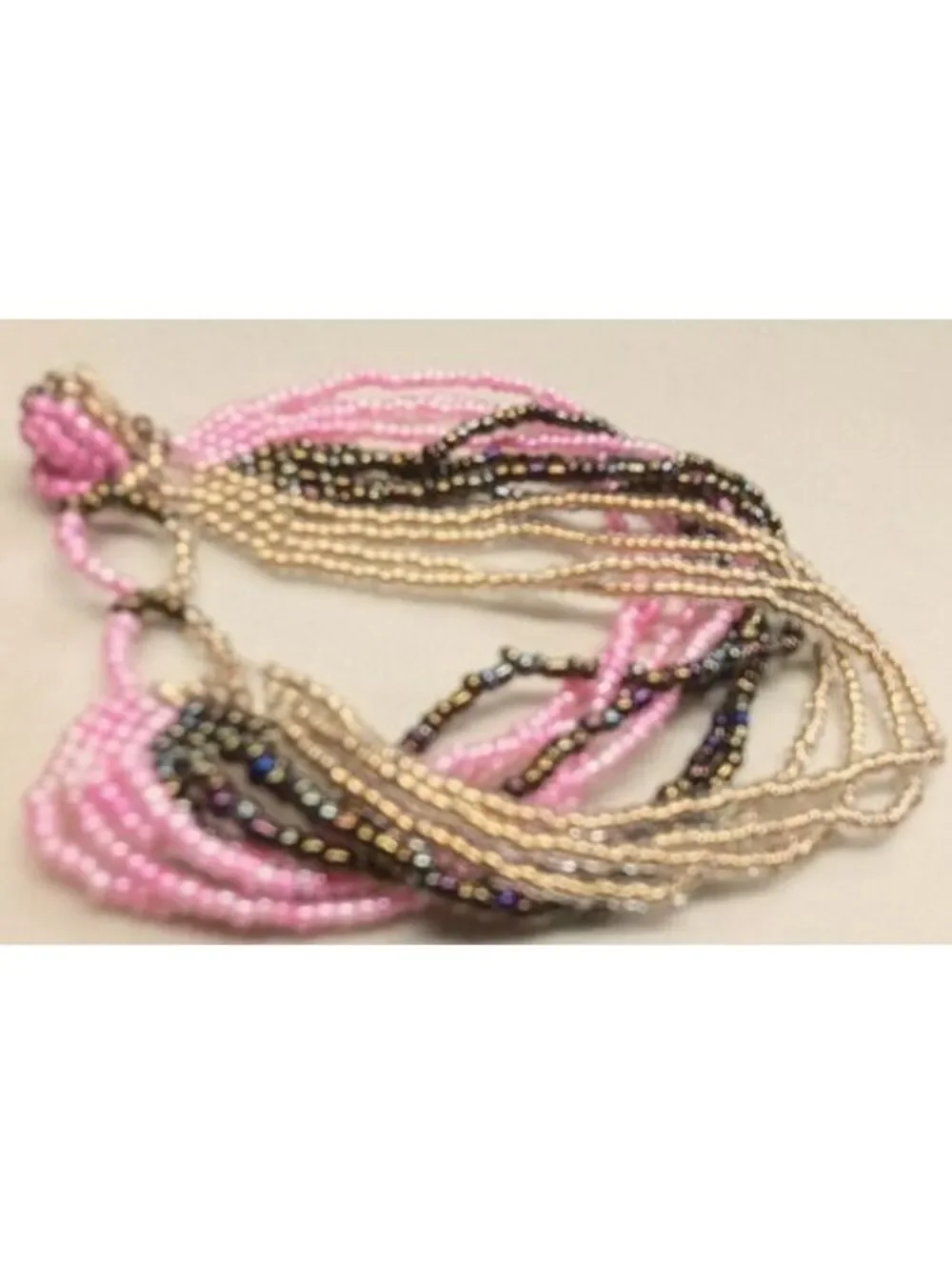 Vtg 12 Multi Strand Beaded Bracelet Pink Gold Black Glass Beads Bohemian 8.5